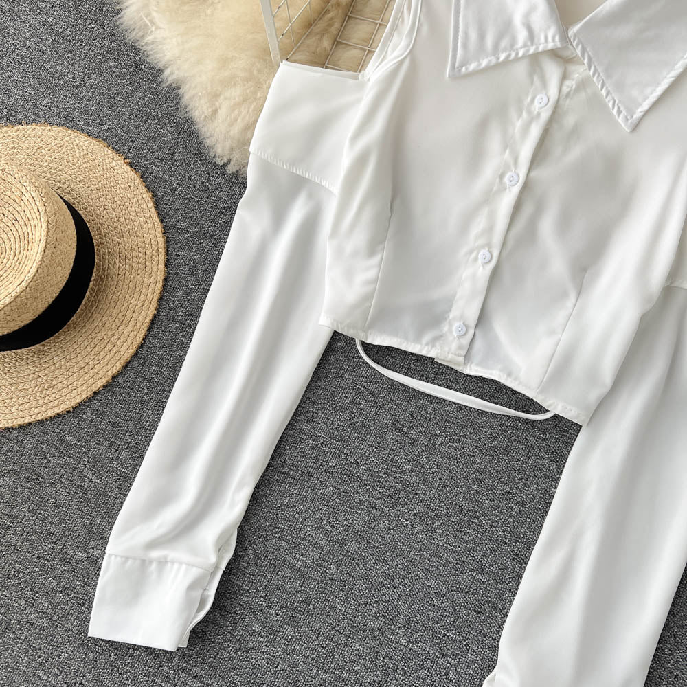 Niche Shoulder-hollowed Plain Shirt