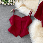 Camisole Short V-Neck Shirt Jacket Long Pants Three Piece