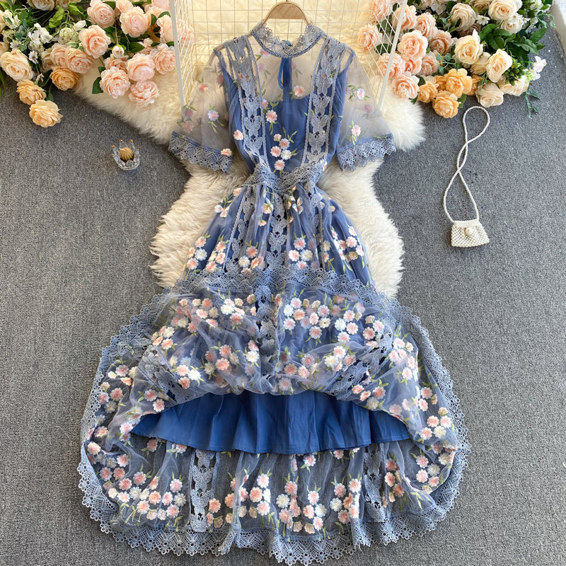 Mesh Embroidery Crochet Dress
