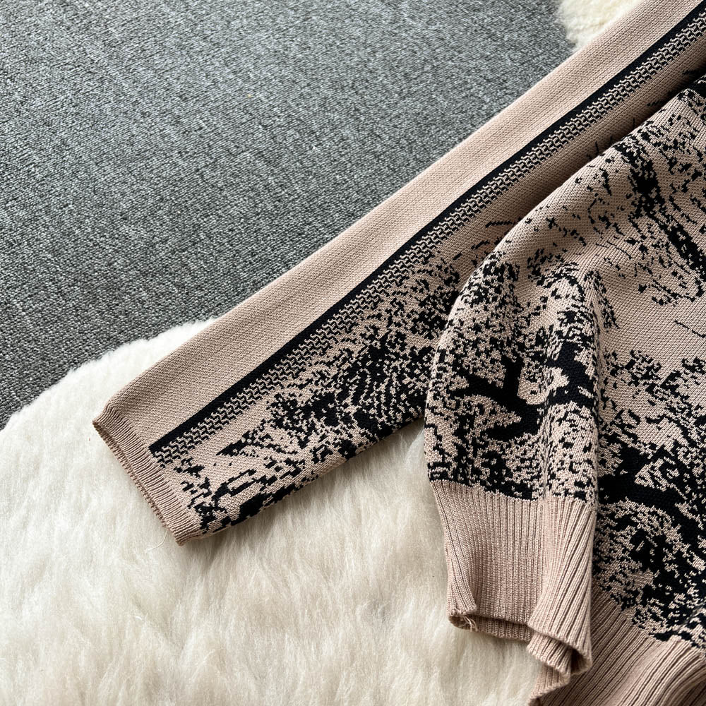 Knitted Printed Jersey&Wide-leg Trousers 2Pcs