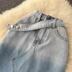 Vintage Irregular Design Fur-hem Denim Skirt
