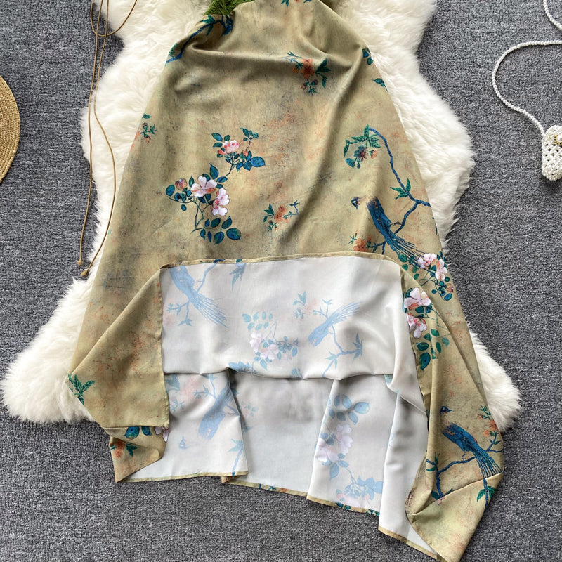 Green Embroidered Halter Dress