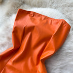 Orange PU Leather Backless Sheath Dress