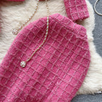 Cardigan&Skirt Plaid Tweed 2Pcs Set