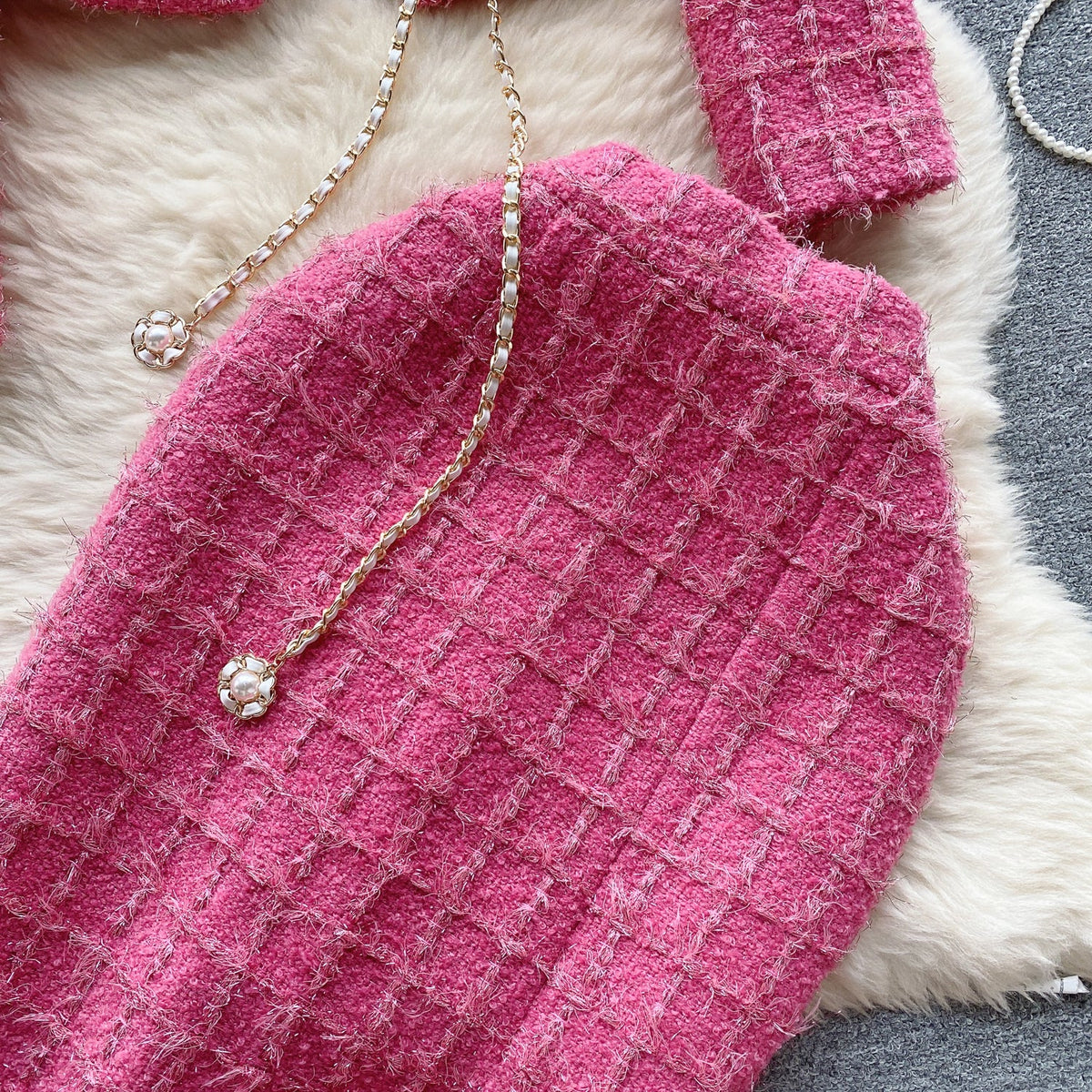 Cardigan&Skirt Plaid Tweed 2Pcs Set