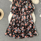 V-neck Chiffon Floral Long-sleeve Dress