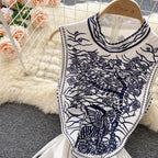 Crew Neck Sleeveless Embroidered Dress