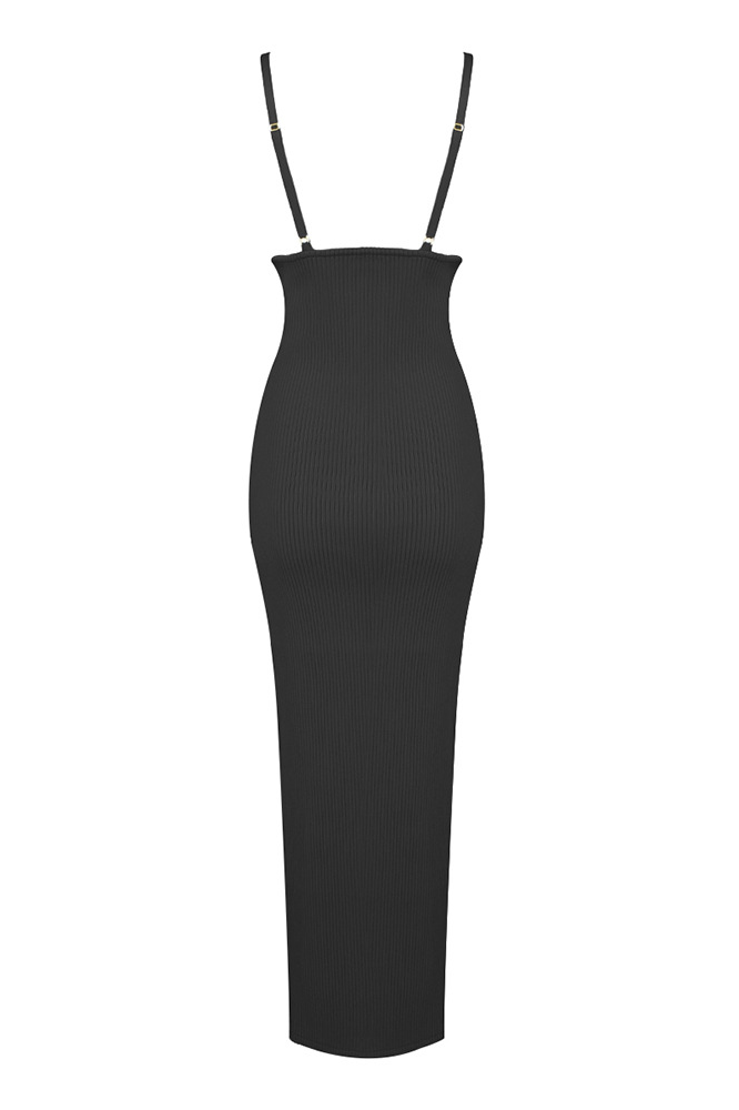 Agnes Shell Breast Knitted Midi Dress In Black