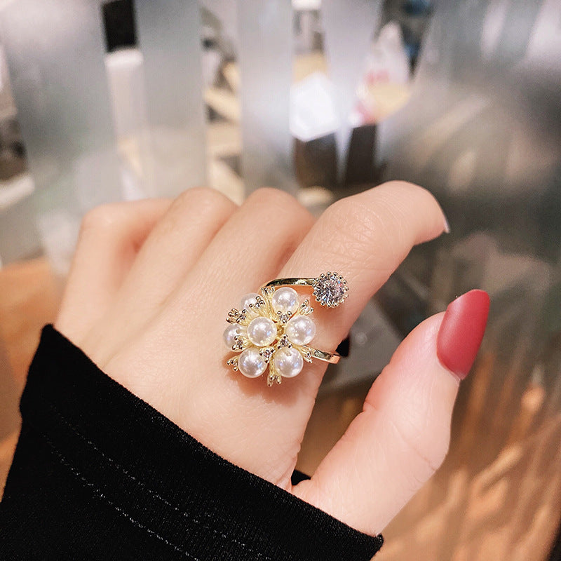 Flower Pearl Zirconia Elegant Ring