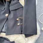 Vintage Black Blazer&Wide-legged Shorts 2Pcs