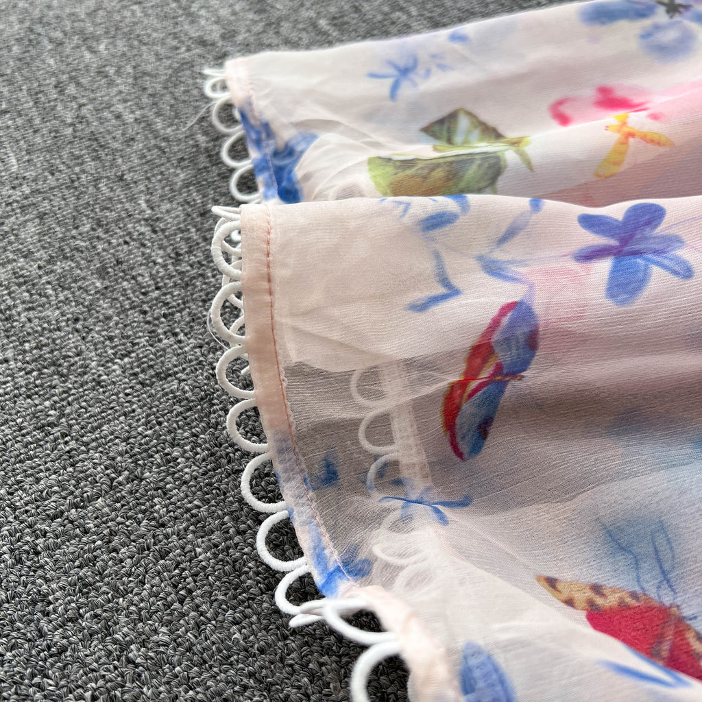 Fairy Flared Sleeve Floral Chiffon Dress