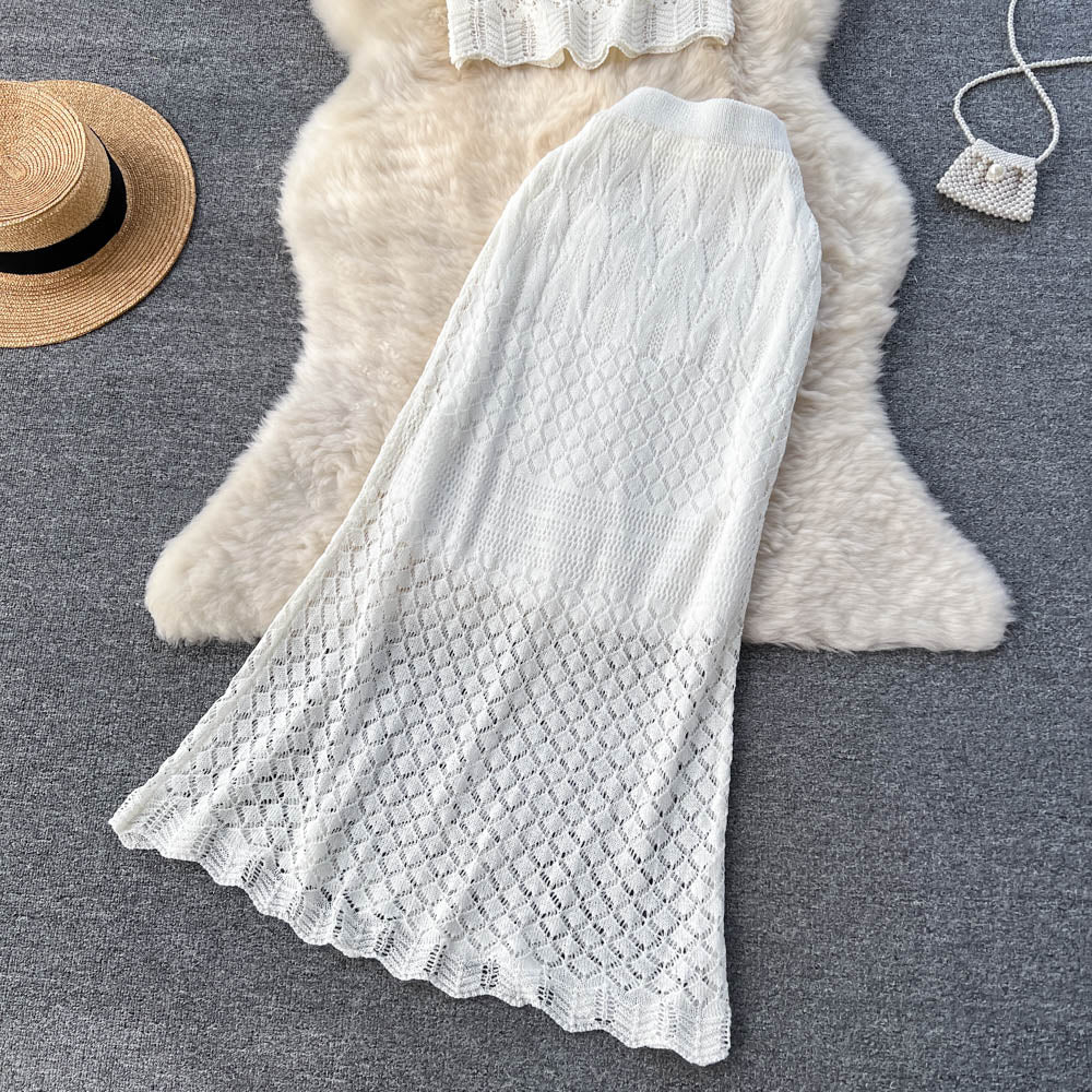 Crochet Top&Fishtail Skirt 2Pcs Set