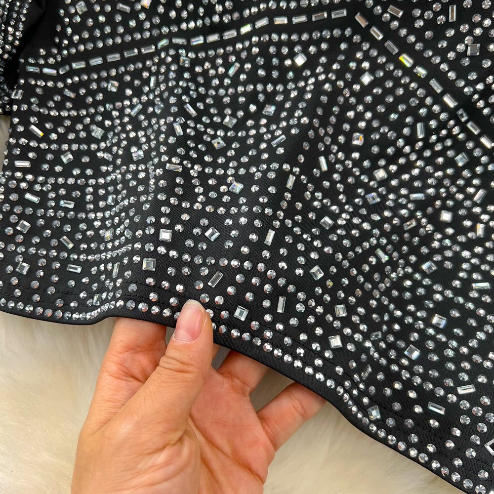 Top&Fishtail Skirt Rhinestone Studded 2Pcs