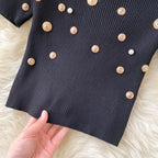 Beaded Knitted Top&Mesh Skirt 2Pcs