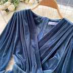 V-neck Waist Velvet Dress