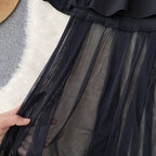 Vintage Off-shoulder Puffy Mesh Black Dress