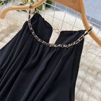 Chain Decorated Black Halter Jumpsuit