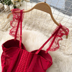Vintage Mesh Ruffled Halter Dress