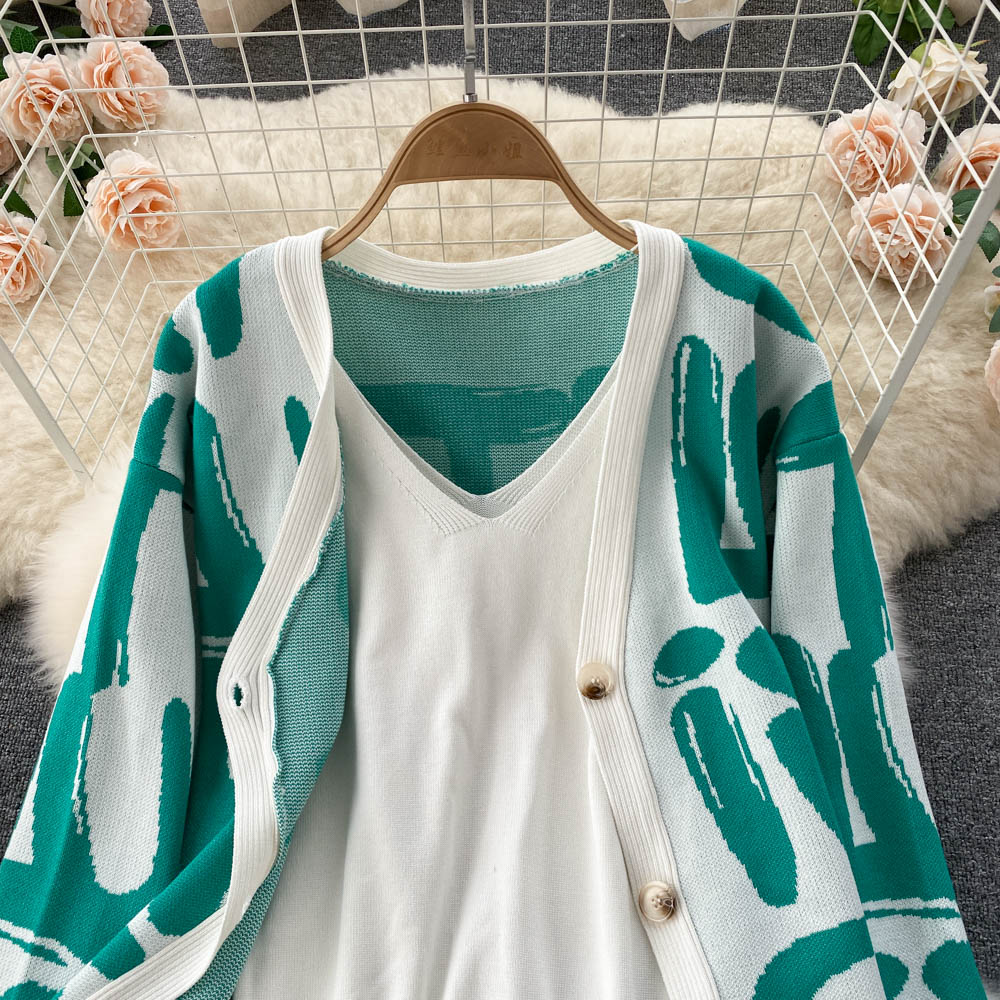 Letter Printed Cardigan&Vest&Trousers