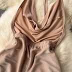 Draped Collar Backless Halter Jumpsuit