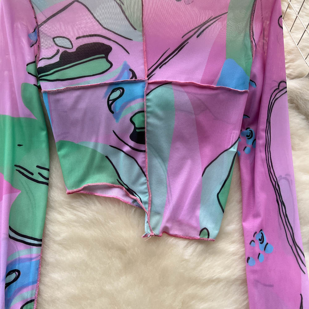 Niche Knitted Patchwork Colourful Print Shirt