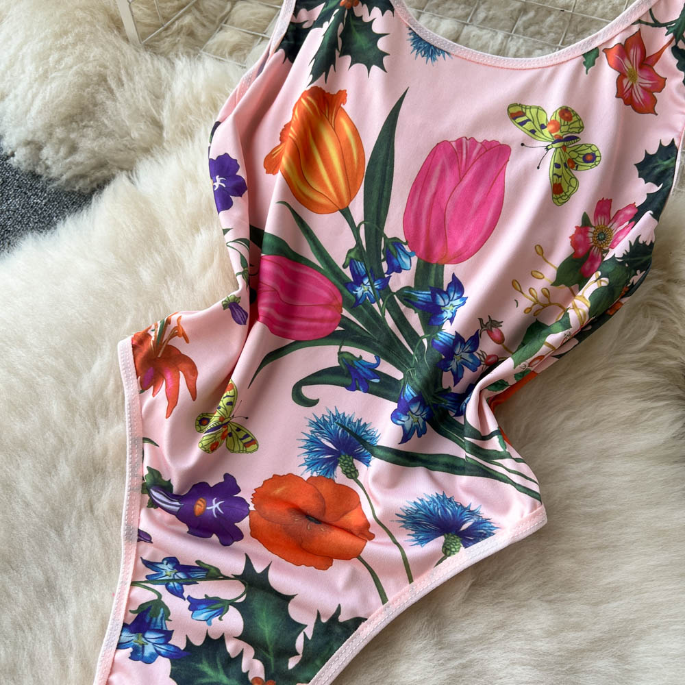Floral Printed High-cut One-piece Jumpsuit
