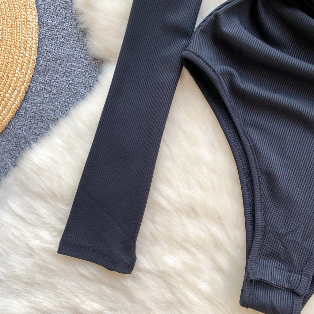 Hollowed Slim-fit Black One-piece Lingerie