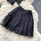 Double-breasted Top&Pleated Skirt 2Pcs