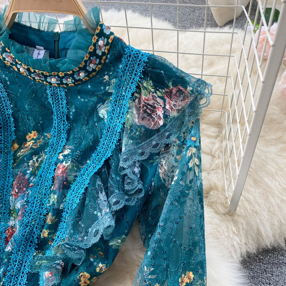 Lace-paneled Beaded Jacquard Dress