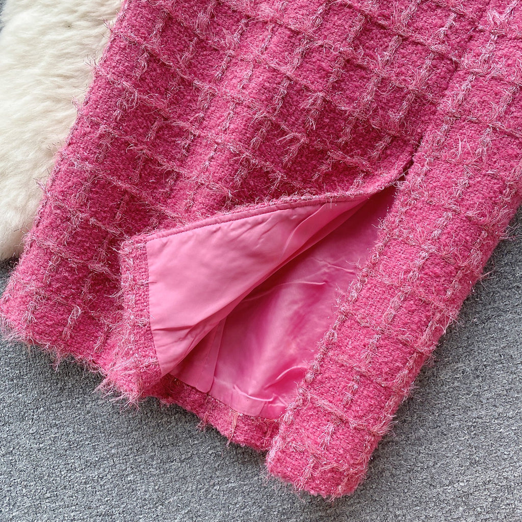 Cardigan&Skirt Plaid Tweed 2Pcs Set