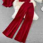 Camisole Short V-Neck Shirt Jacket Long Pants Three Piece