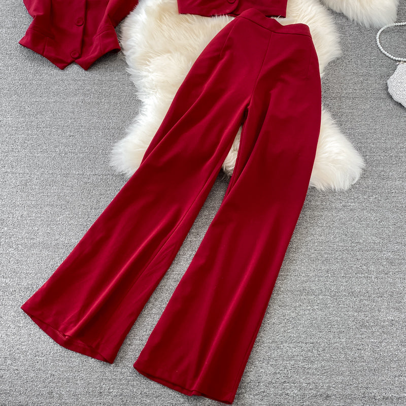 Camisole Short V-Neck Shirt Jacket Long Pants Three Piece