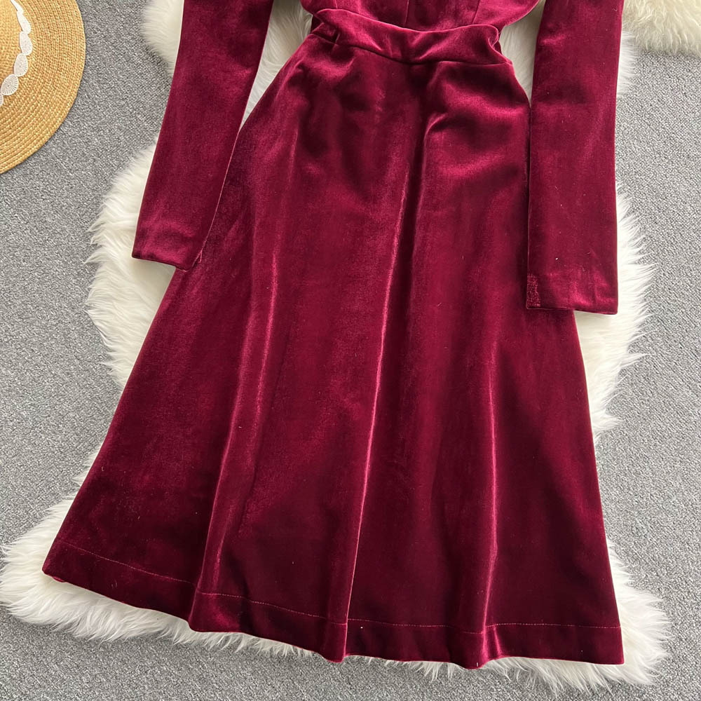 Velvet Dress With Suit Collar
