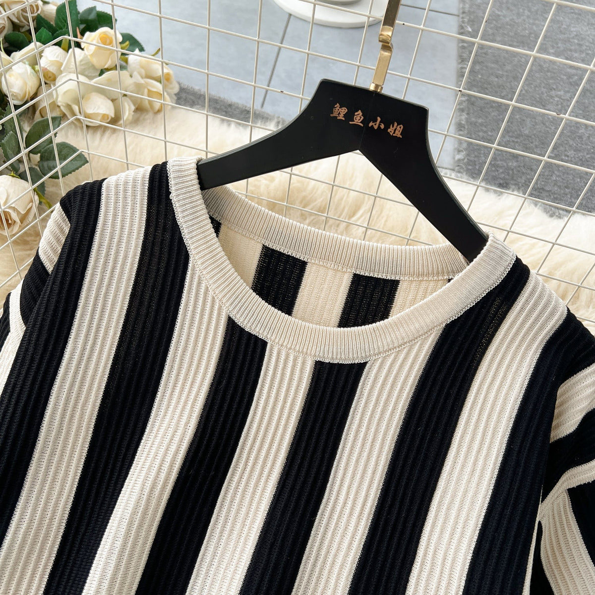 Striped Sweater&Wide-leg Trousers Knitted 2Pcs