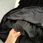 Black Gold Velvet Lace Stitching Dress