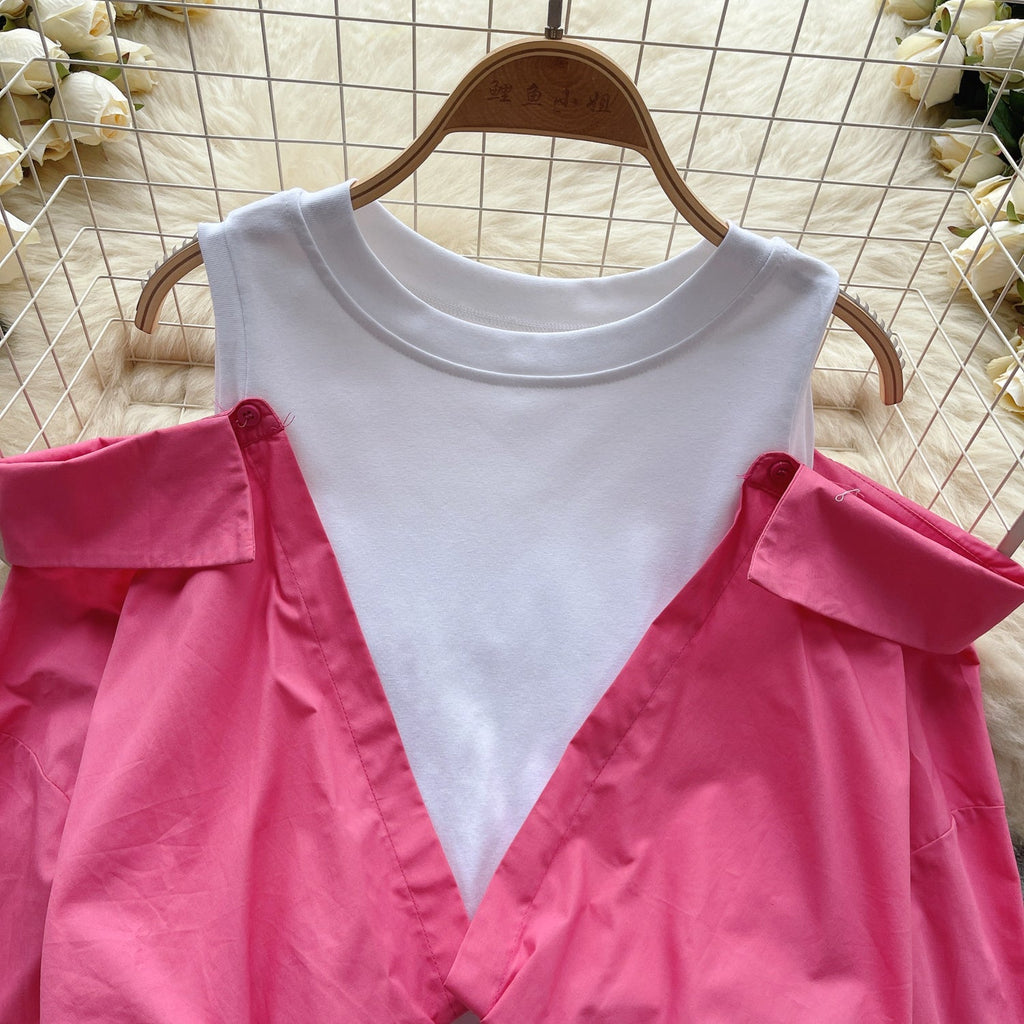 Faux Two-pieces Color Blocking Patchwork Top