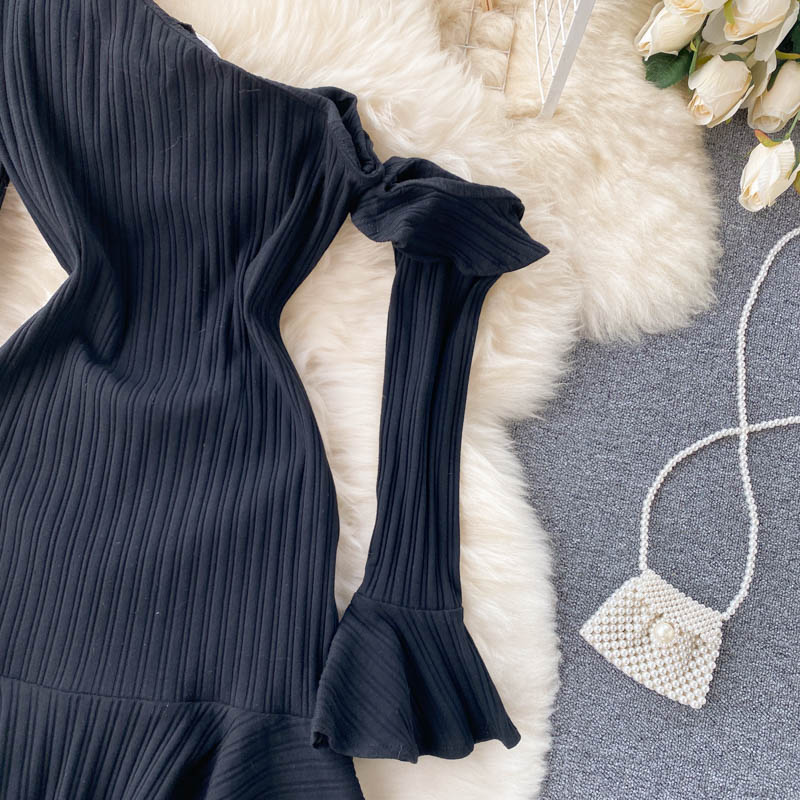 Off-the-shoulder Ruffled Flared Sleeve Dress