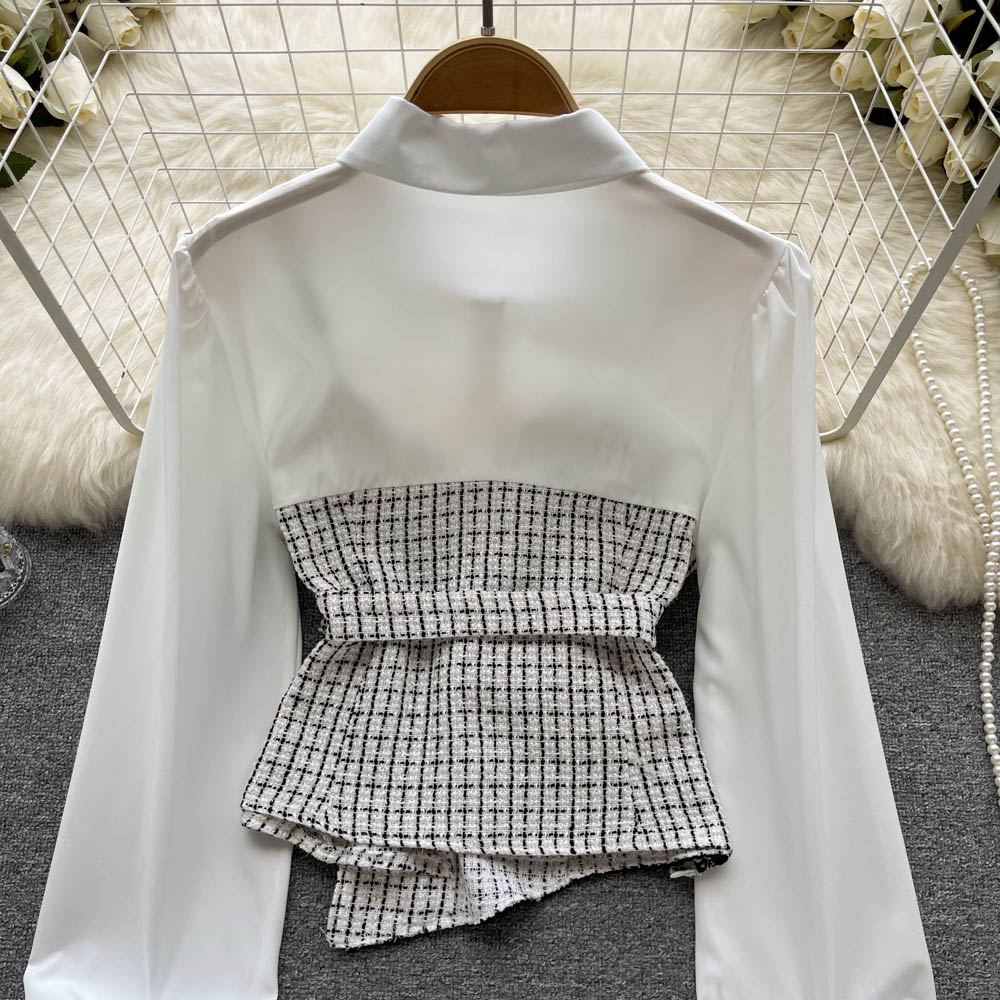 Houndstooth-paneled Long Sleeve Shirt