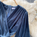 V-neck Waist Velvet Dress