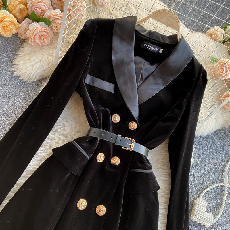 Double Breasted Velvet Dress