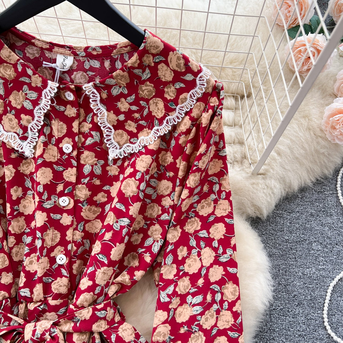 Vintage Doll Collar Floral Chiffon Dress