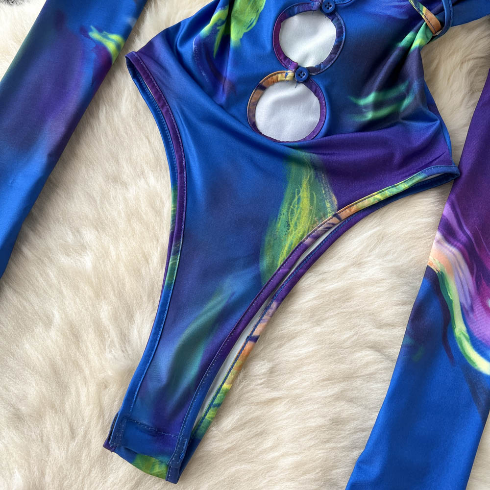 Tie-dye Lace-up Long-sleeved Jumpsuit