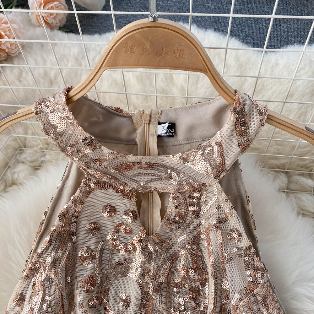 Off-the-shoulder Sequined Mesh Dress