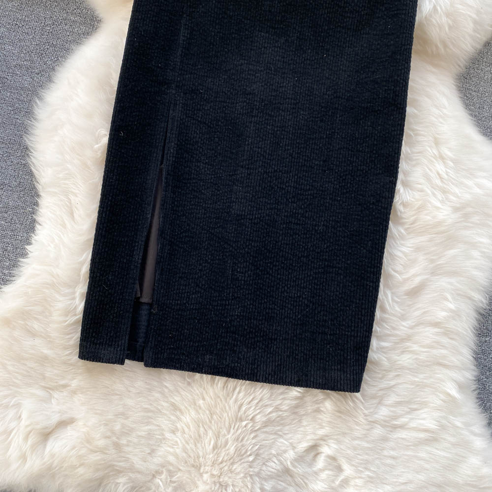 Slit Half Height Waist Slim Bag Hip A-line Skirt