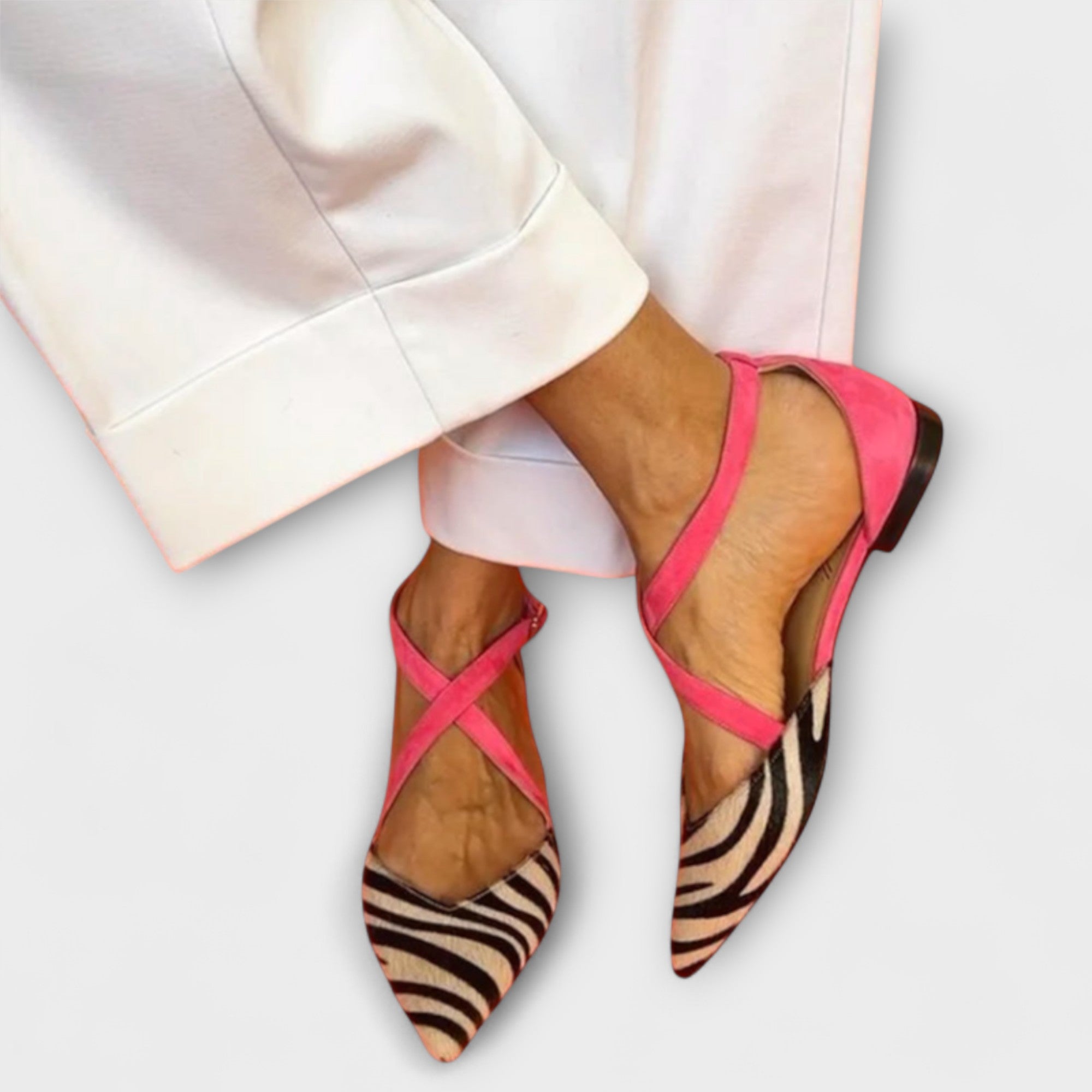 Zebra-Print Strappy Ballet Flats