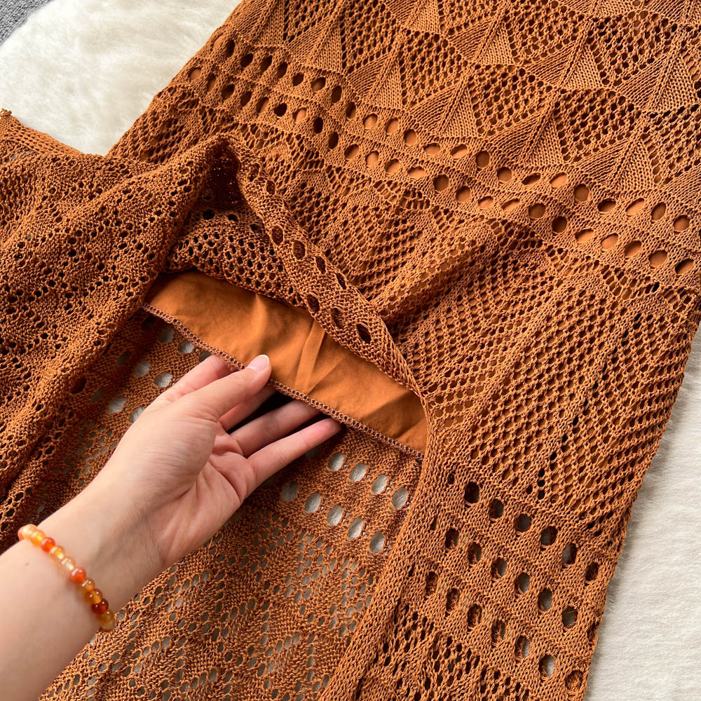 Camisole&Skirt Hollowed Knitted 2Pcs