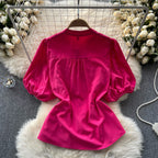 Niche Puffy Sleeve Pleated Shirt
