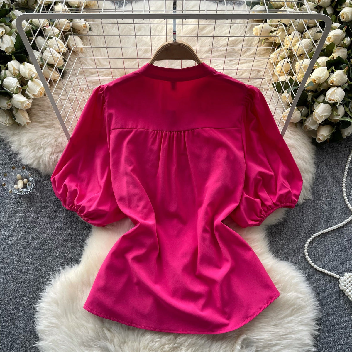 Niche Puffy Sleeve Pleated Shirt