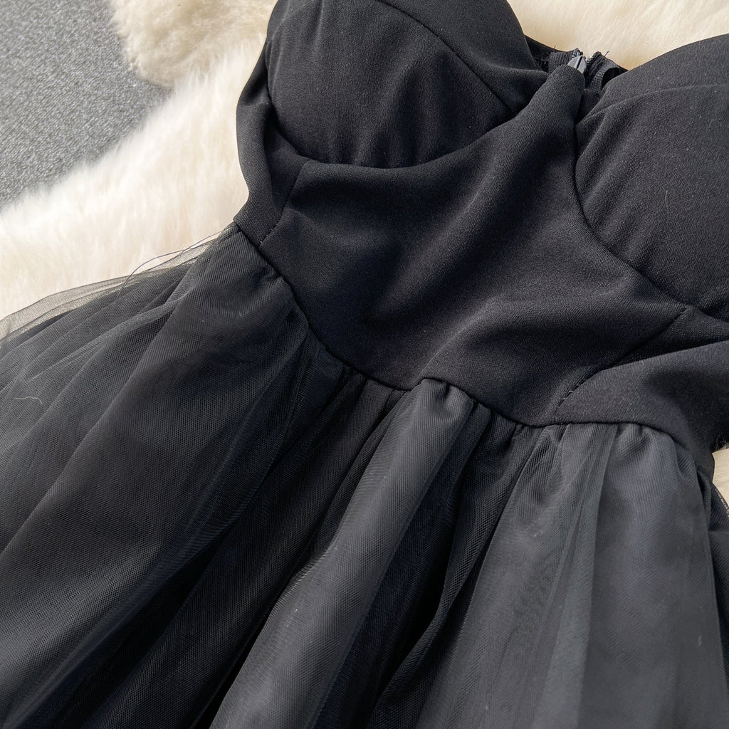 Elegant Black Mesh Slip Dress