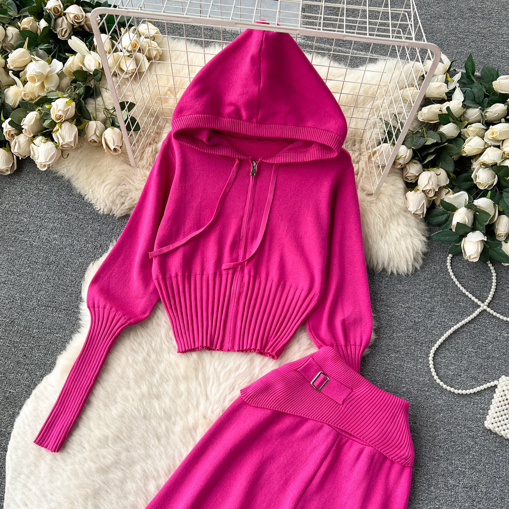 Simple Design Hoodie&Trousers Knitted 2Pcs